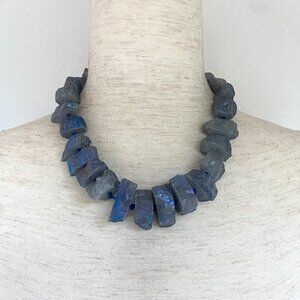 Sterling Silver 925 Chunky Knotted Titanium Coated Blue Quartz Necklace 18"-21"